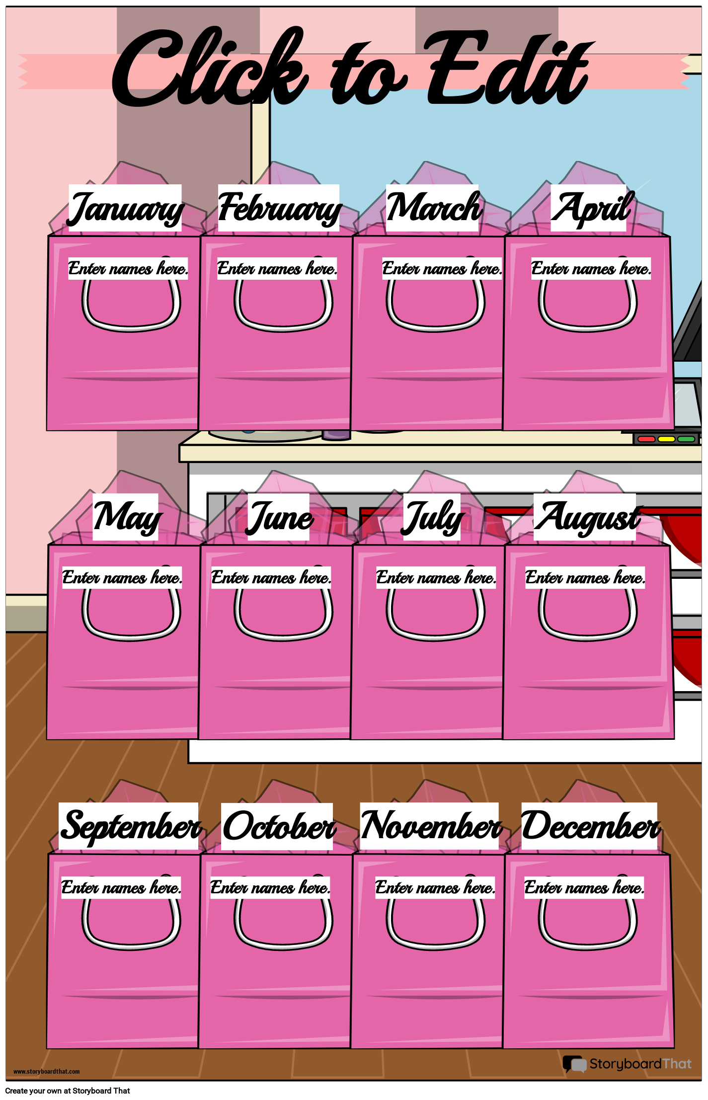 Printable Shopping Bag Birthday Poster Storyboard