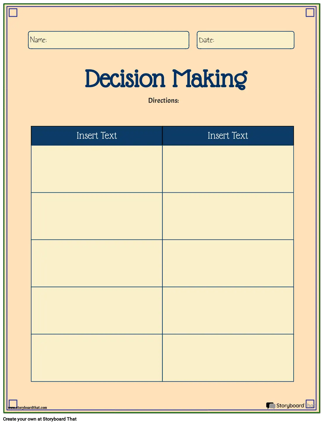 Problem Solving Decision Making Template Storyboard
