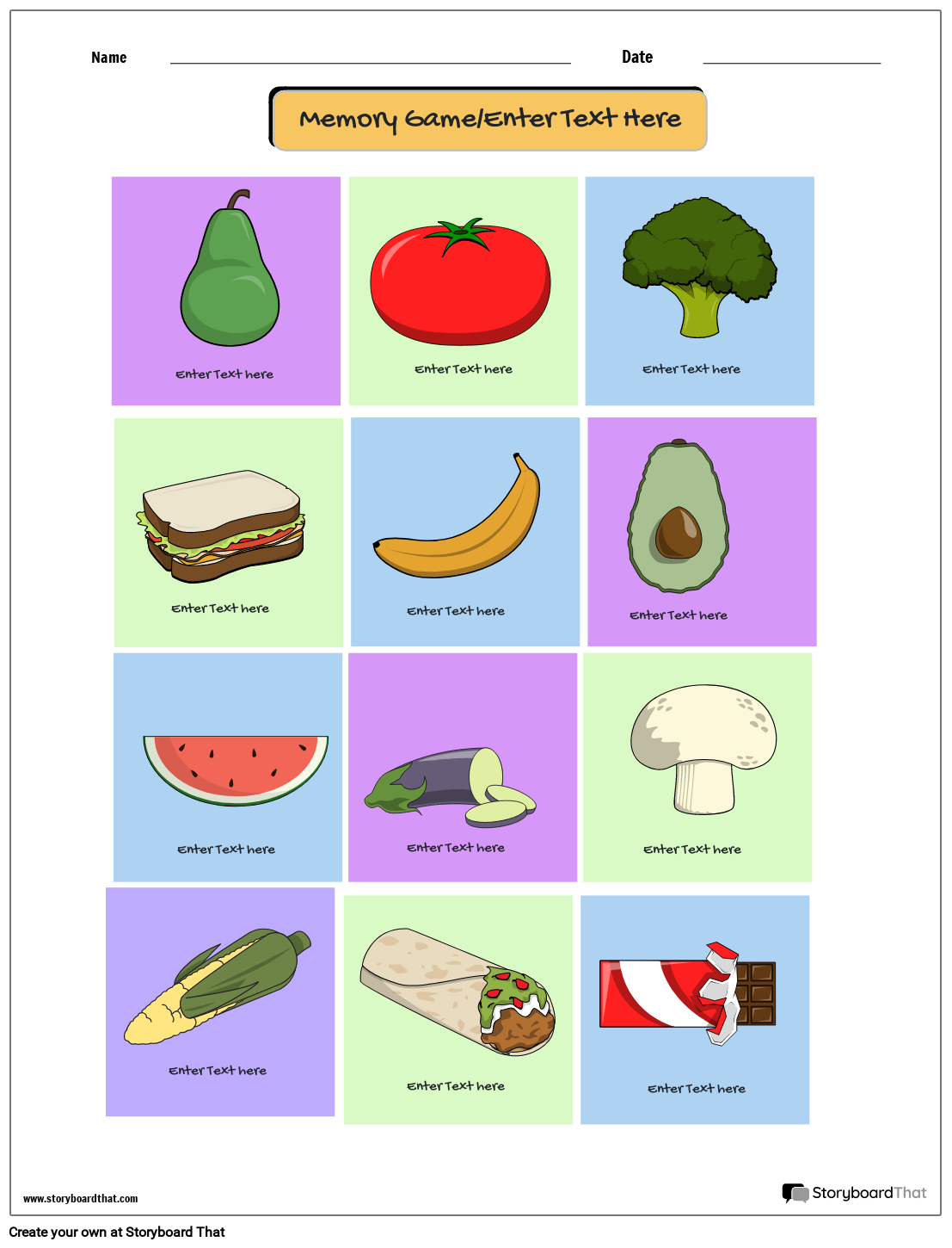 Game Worksheet Design Featuring Different Foods Game Worksheet Design Featuring Different Foods