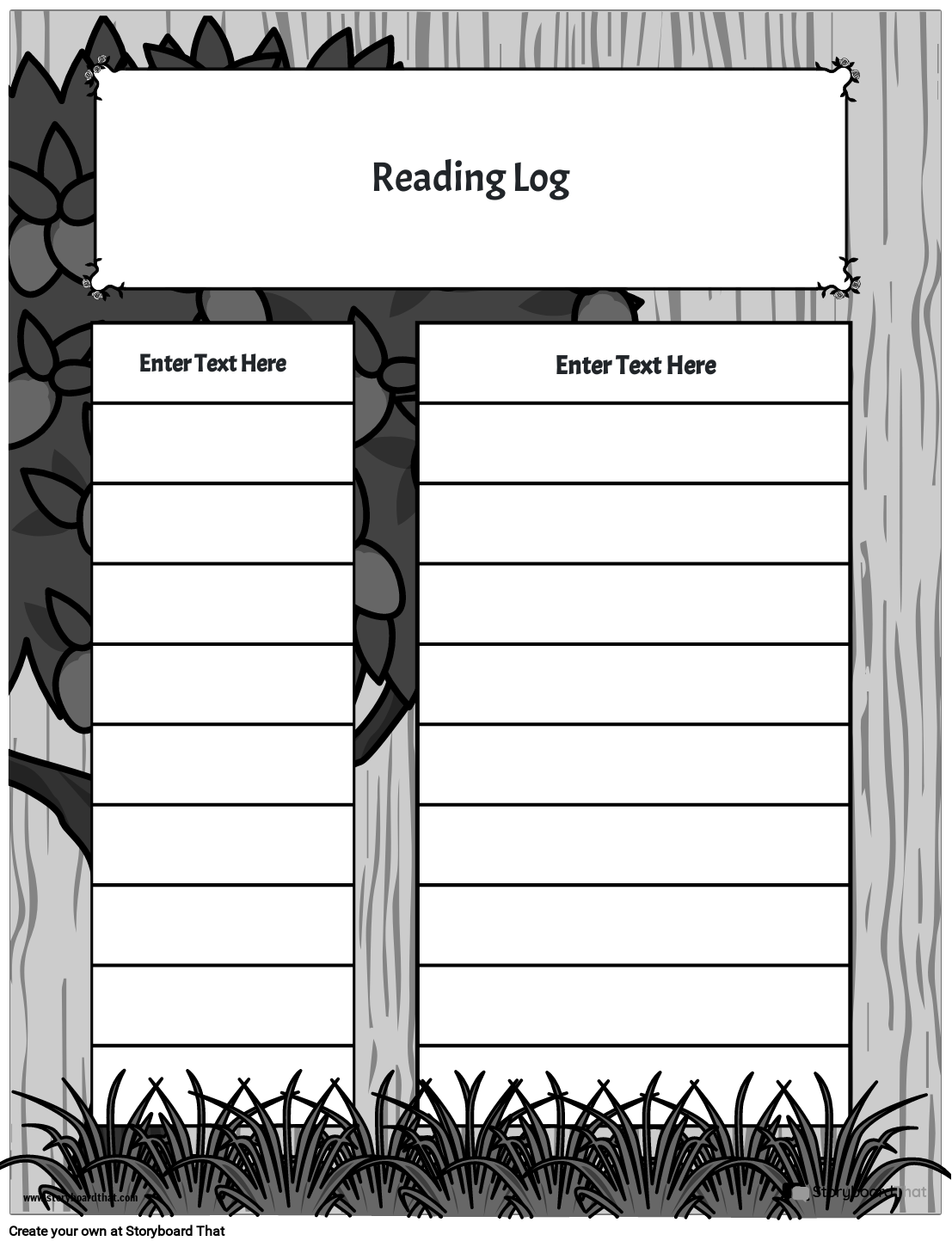 Trees and grass themed reading log worksheet storyboard