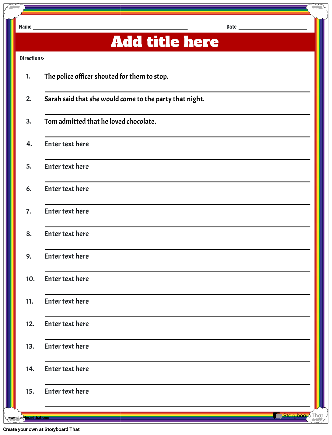 Rewriting Sentences With Quotations Worksheet