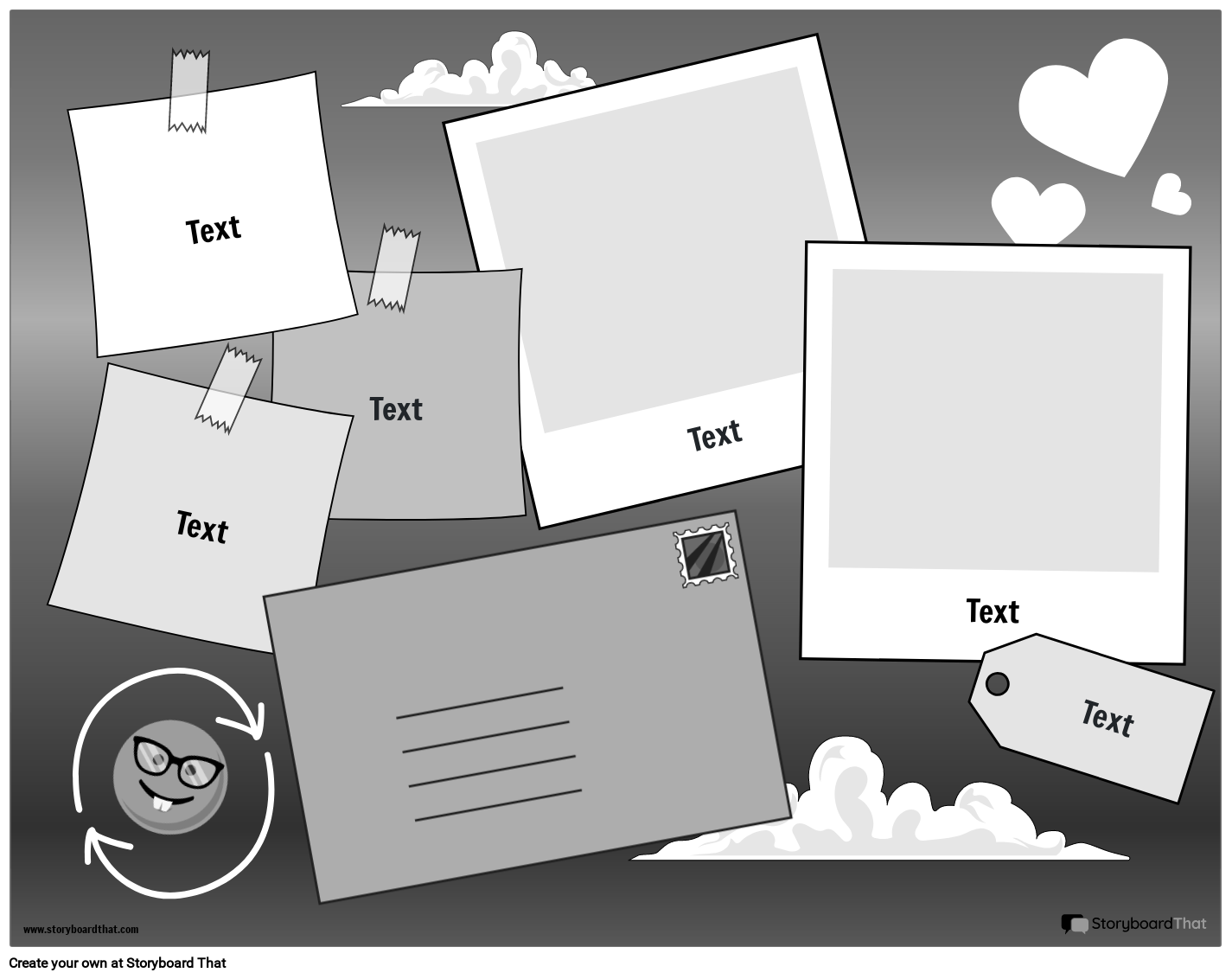 Hearts and Clouds Based Scrapbook Worksheet Template