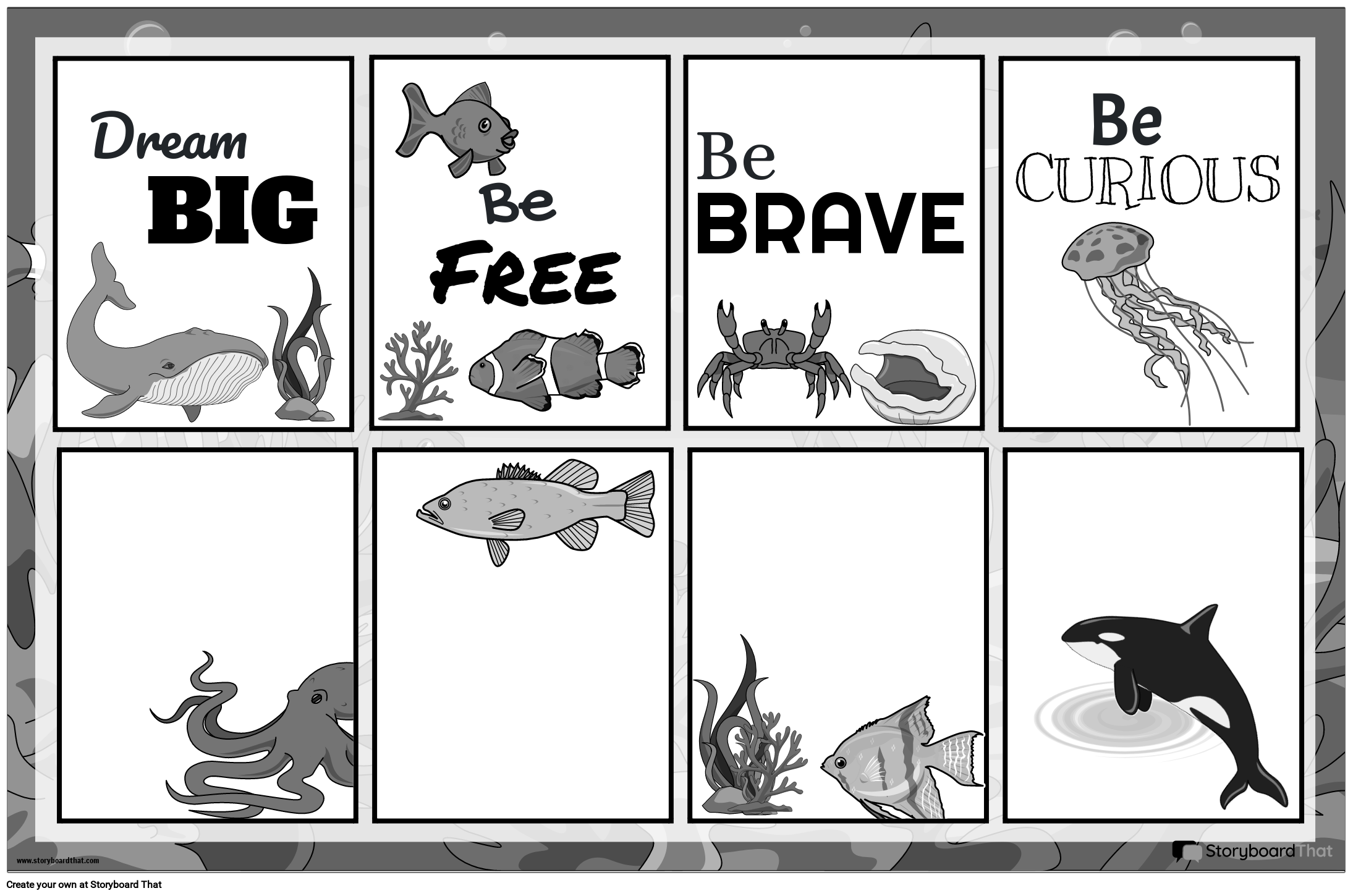 Sea-creatures-themed Motivational Poster Storyboard