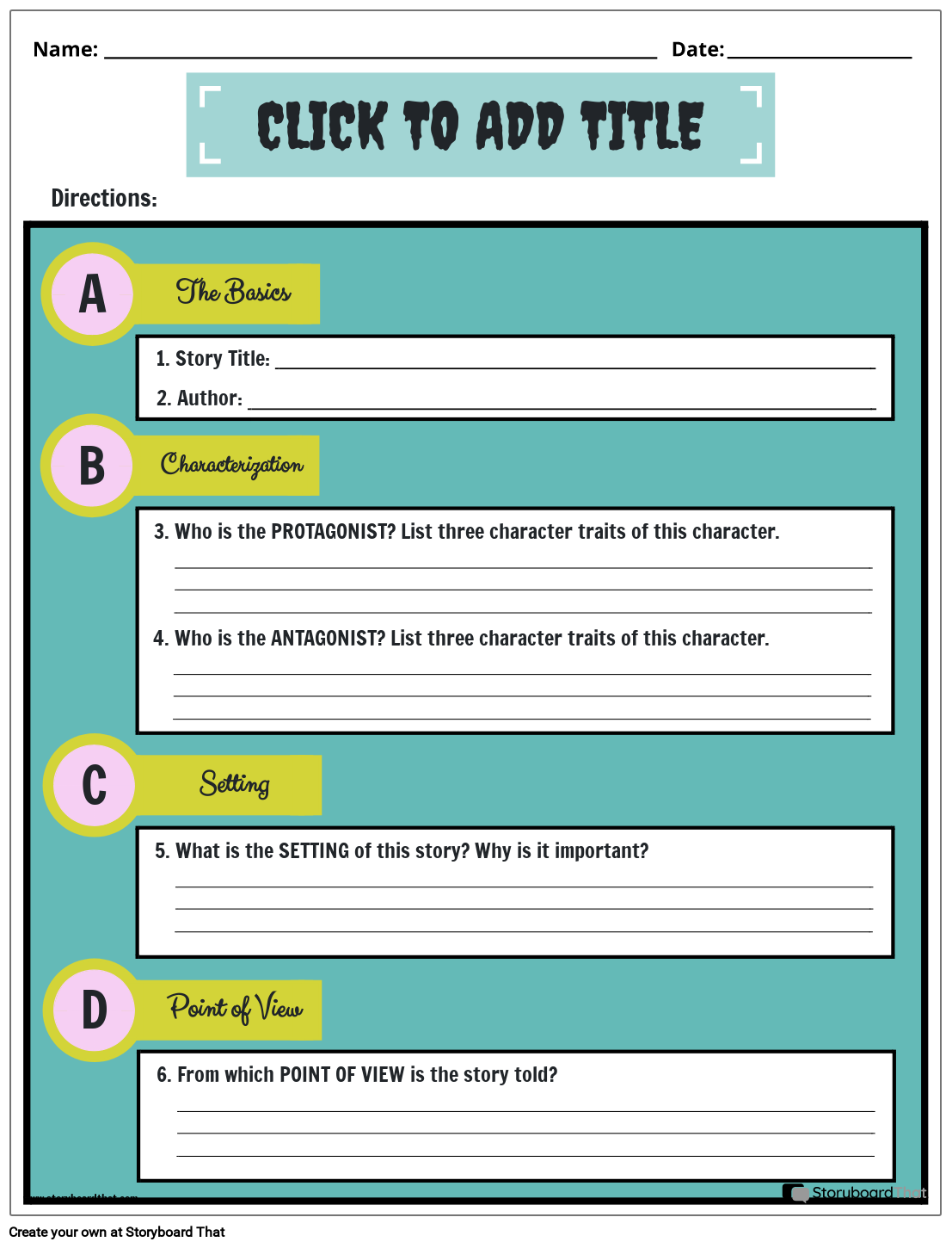 Short Story Analysis Protagonist Vs Antagonist Worksheet