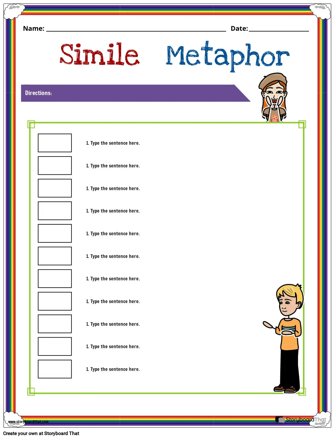 Simple Simile and Metaphor Worksheet Storyboard