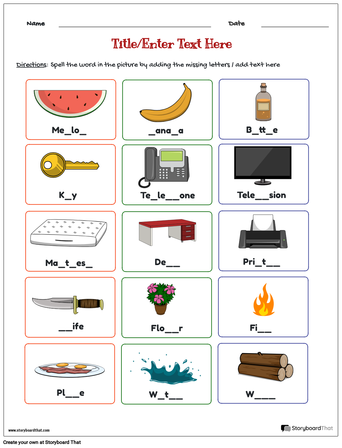 Vocabulary Template Free
