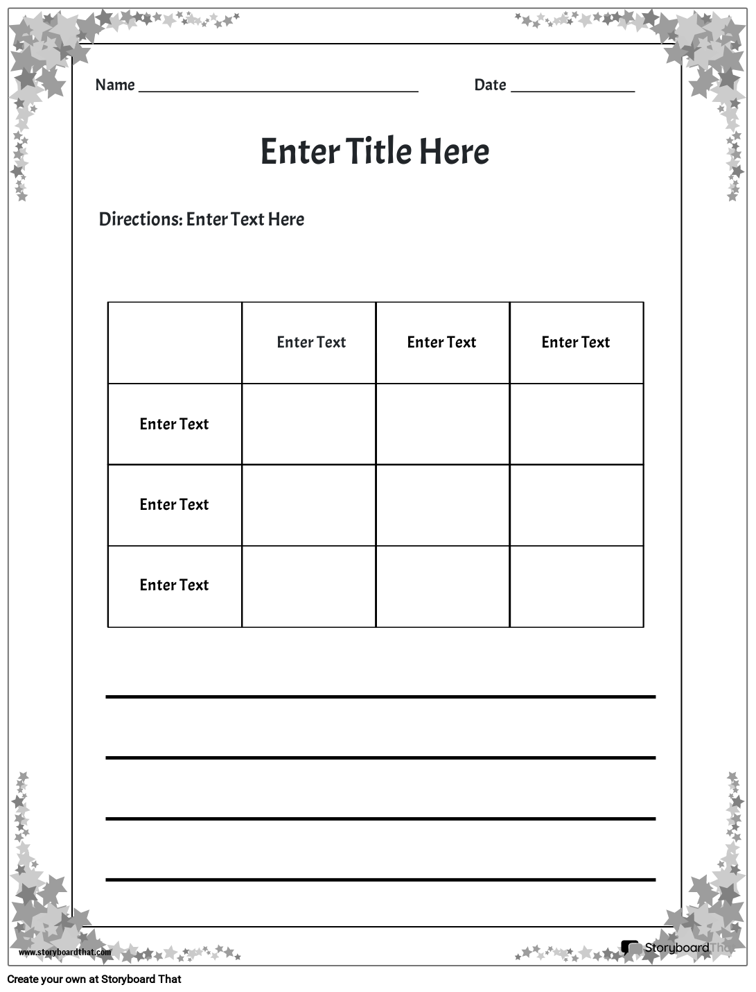 Star themed logic problem worksheet storyboard