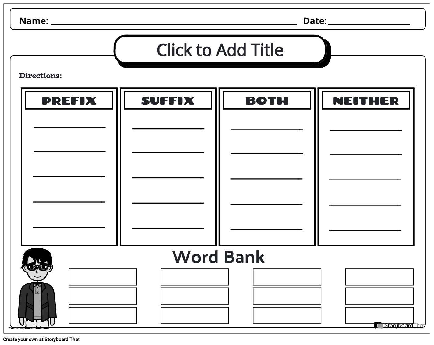 Suffix and Prefix Handout Storyboard by templates