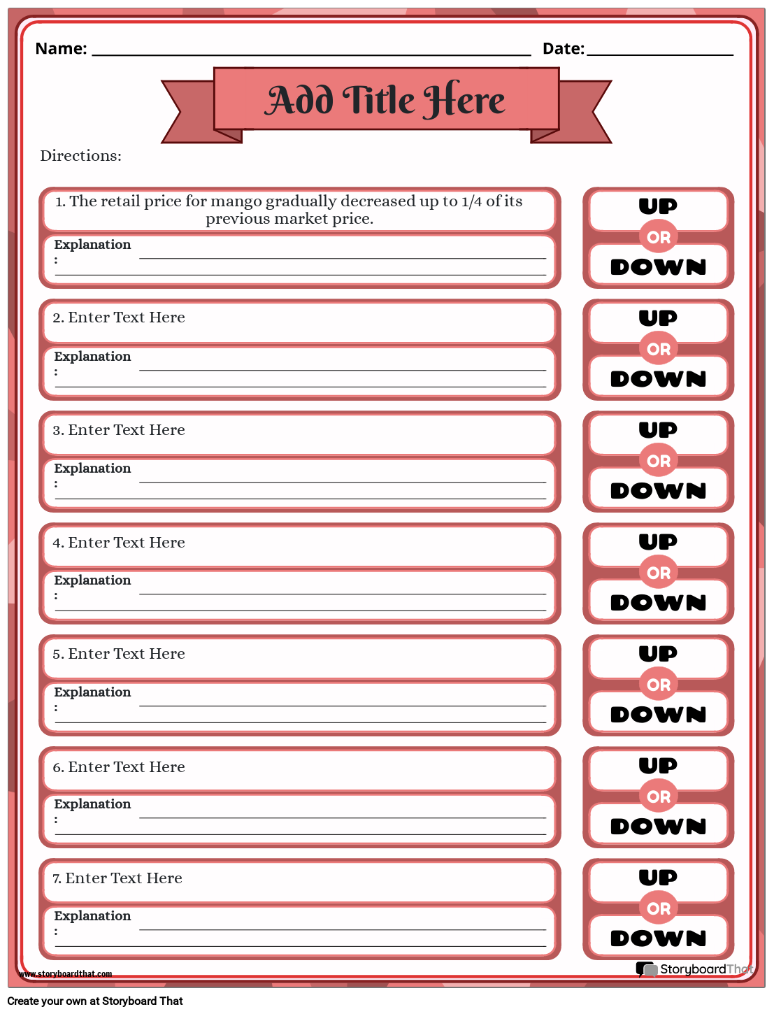 Supply and Demand Worksheet Storyboard by templates