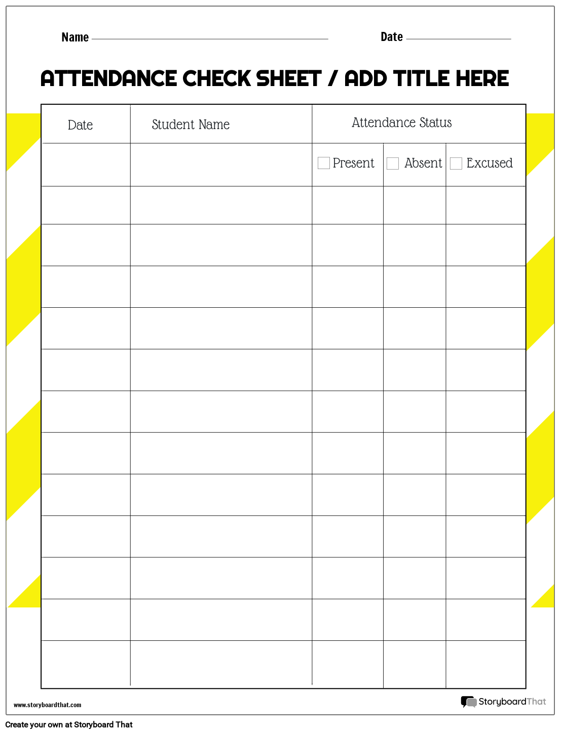 Table Worksheet Design With Yellow Background Stripes
