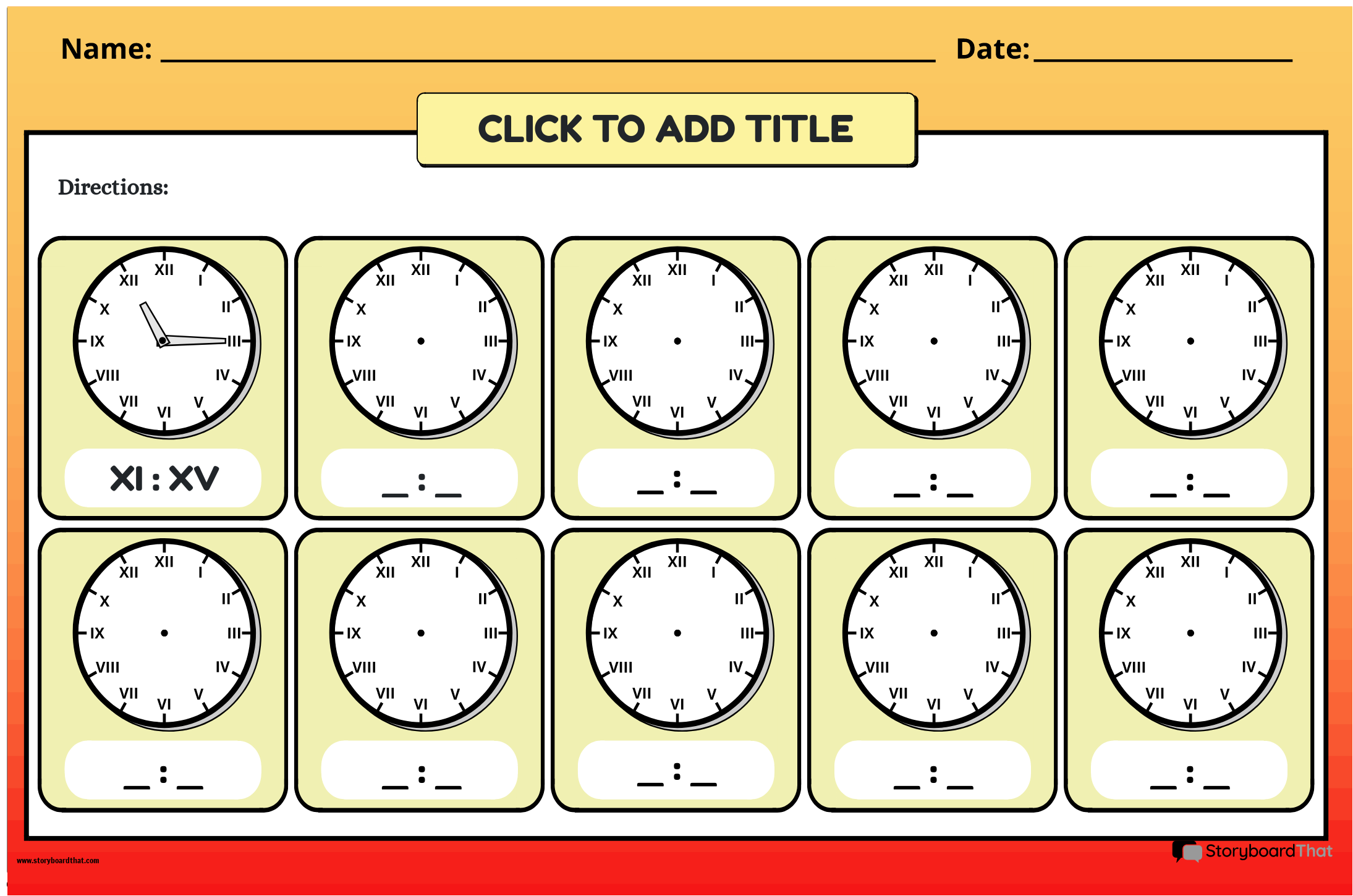 Time on Clock Roman Numerals Worksheet Storyboard