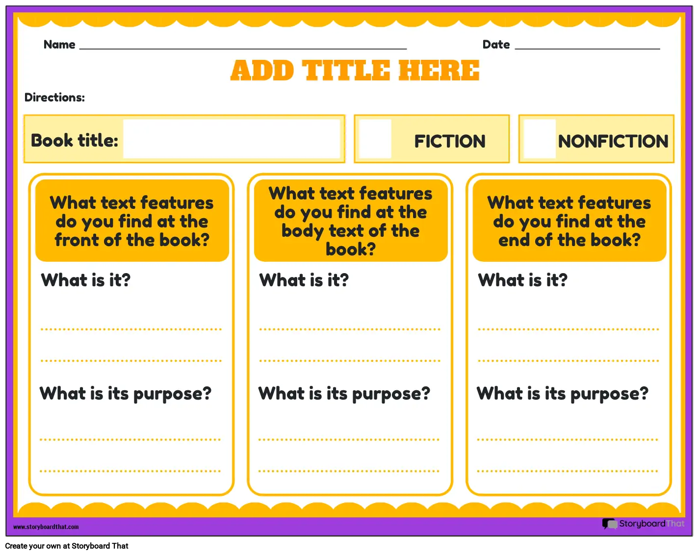 Tracking Clues - Text Feature Worksheet Storyboard