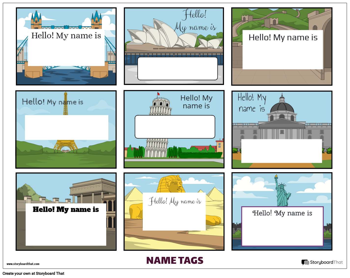 Travel Themed Printable Name Tag Storyboard Par Templates