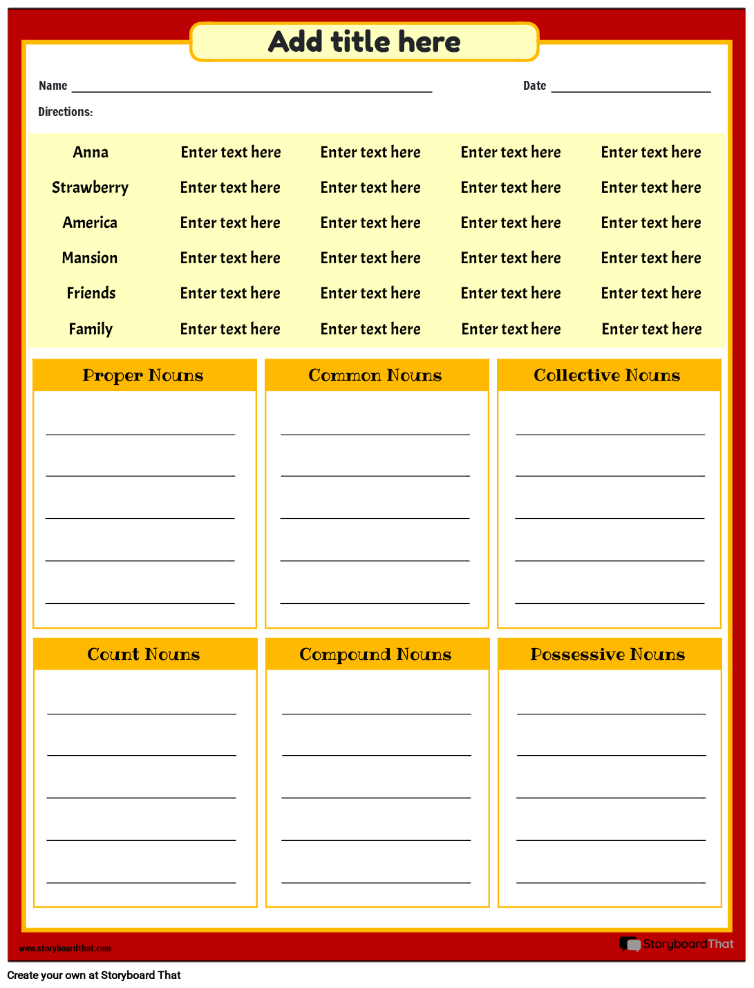 Types of Nouns Worksheet Storyboard por templates