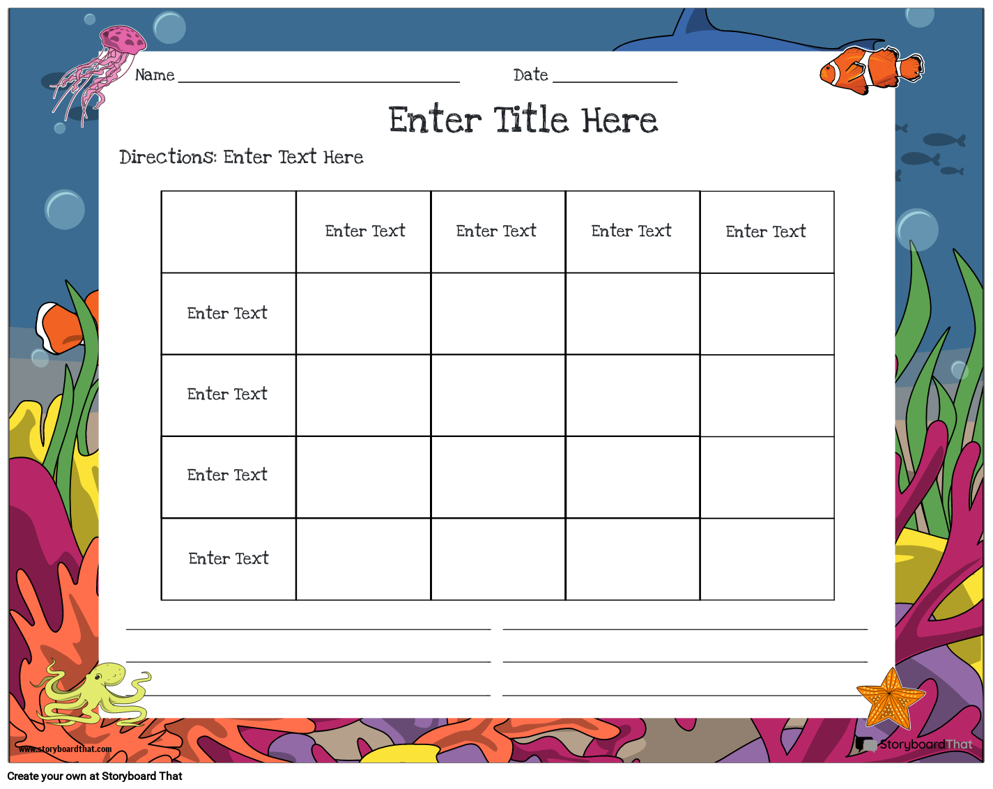 under the sea theme logic problem worksheet Storyboard