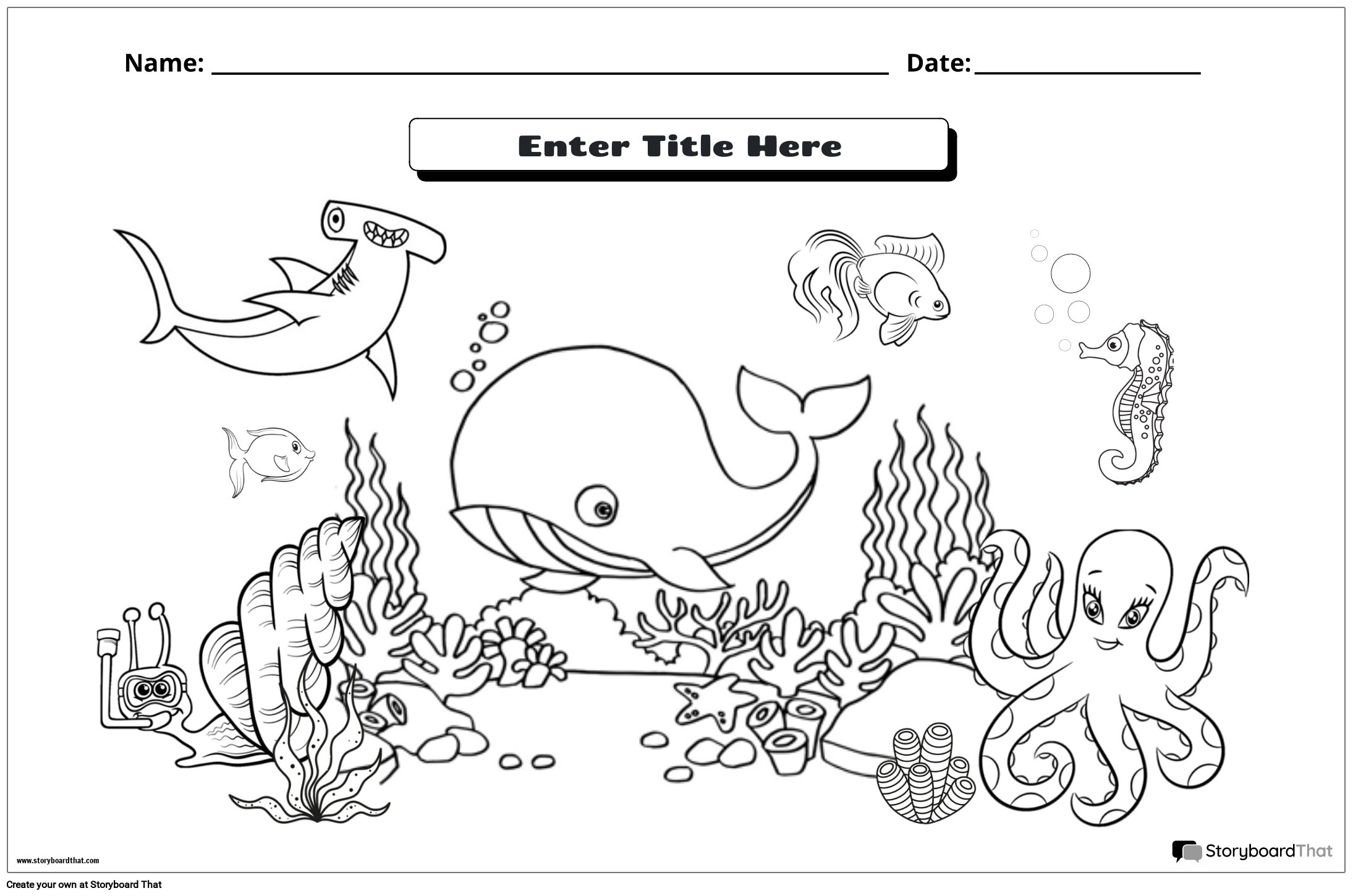 under the sea themed coloring page Storyboard o templates