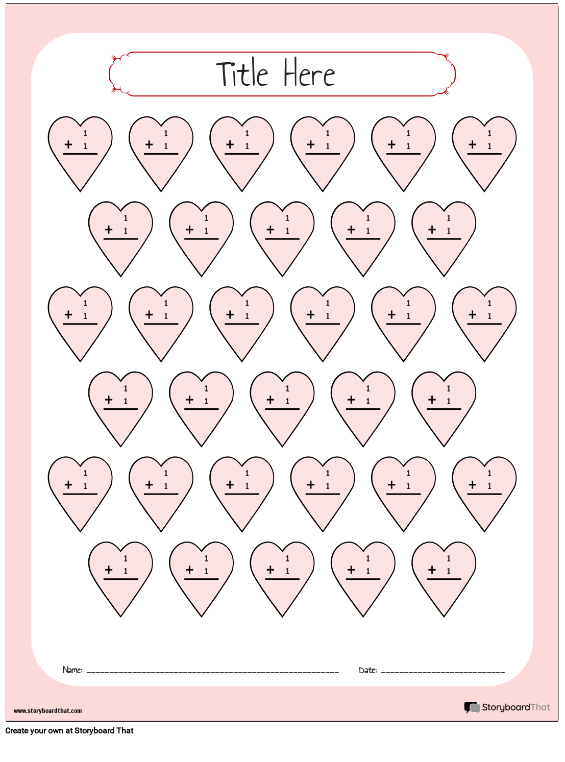 Valentine s day addition worksheet storyboard por templates