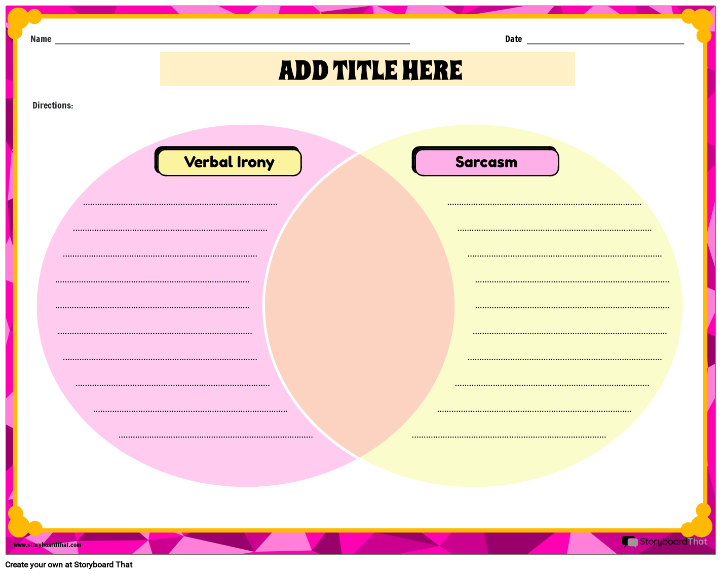 Verbal Irony vs. Sarcasm Compare and Contrast Worksheet