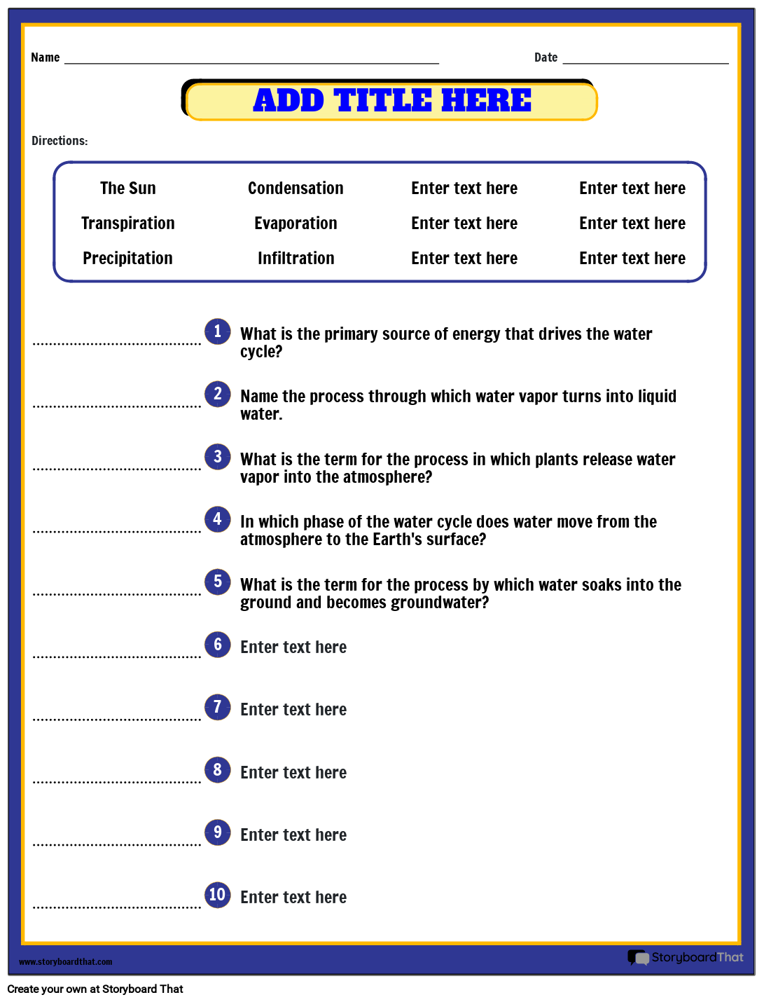 Water Cycle Quiz Storyboard By Templates