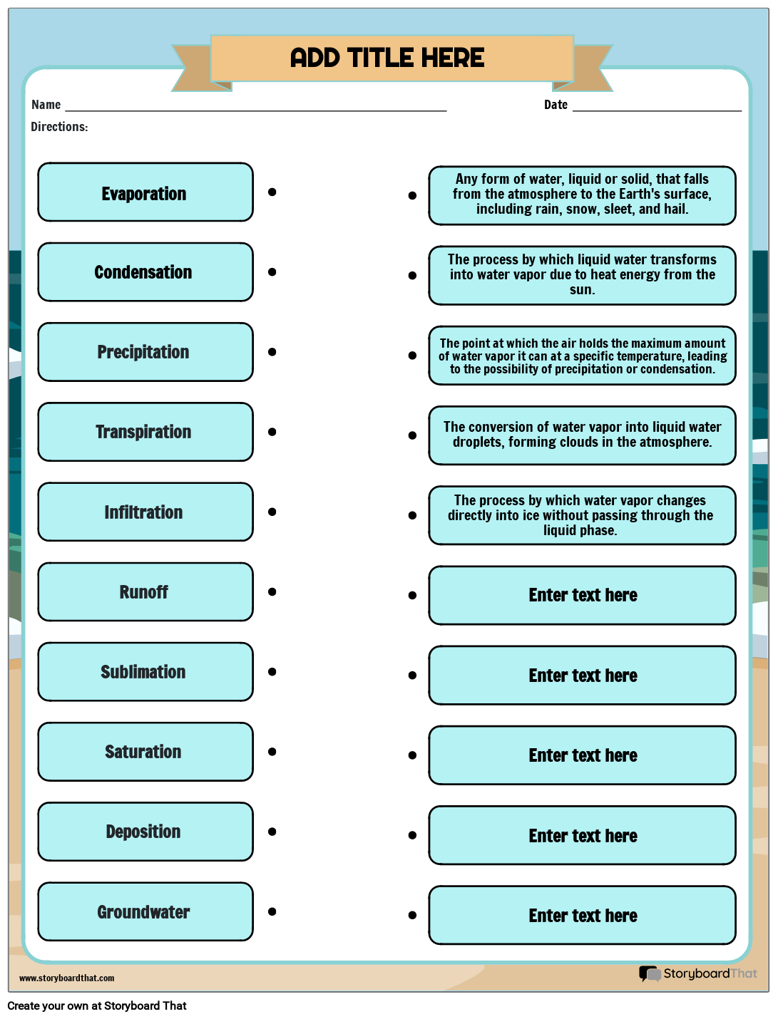 Water Cycle Vocabulary Storyboard By Templates