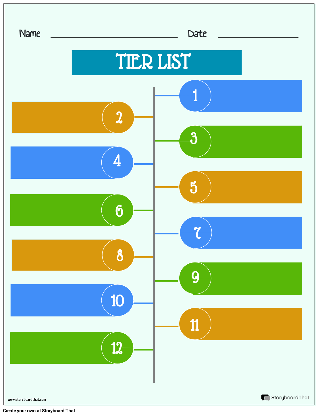 Colorful Tier List Worksheet with 12 Tiers Storyboard