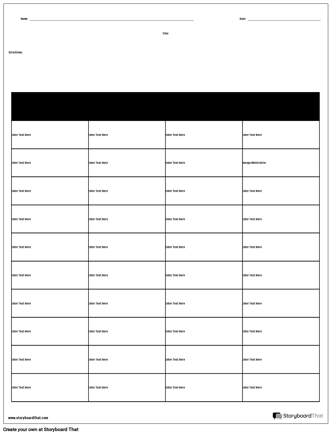 Tablolar - 4 Sütun, 10 Satır Storyboard Tarafından tr-examples