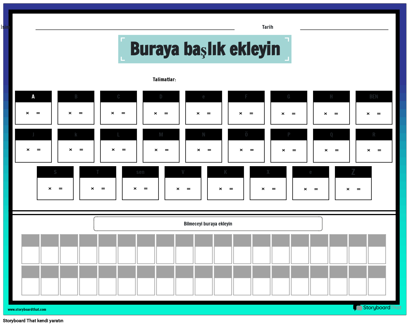 Temel Çarpma Bilmecesi - Çalışma Sayfası Storyboard 