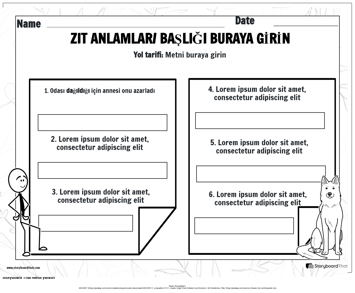 Zıt anlamlı cümleler çalışma sayfası Storyboard