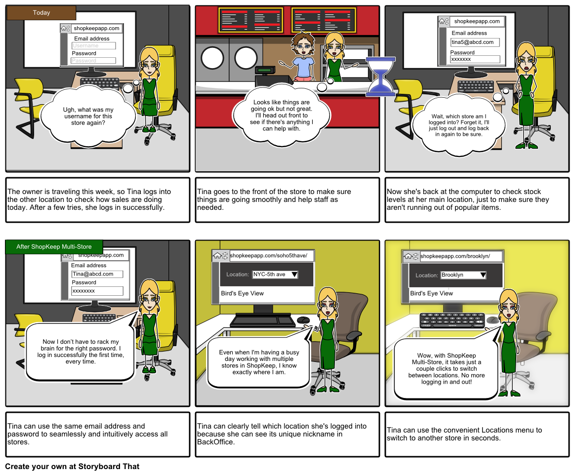 Easily sign in and move between stores Storyboard