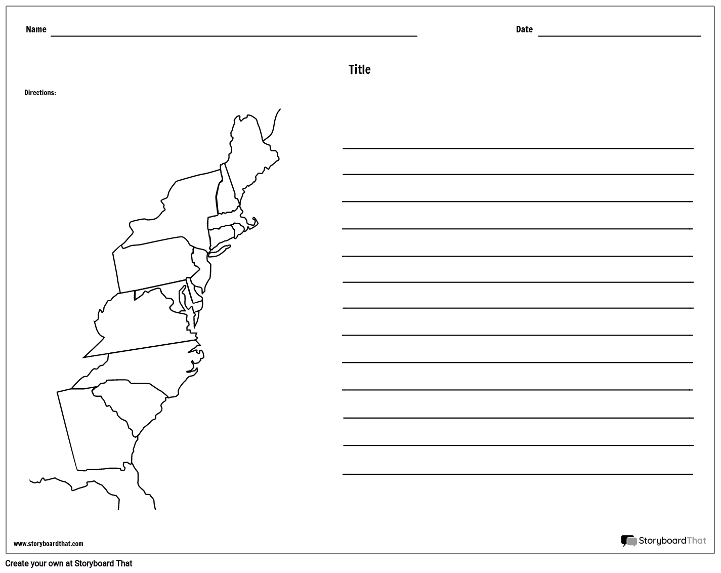 13 Colonies Map With Lines Storyboard Por Worksheet templates