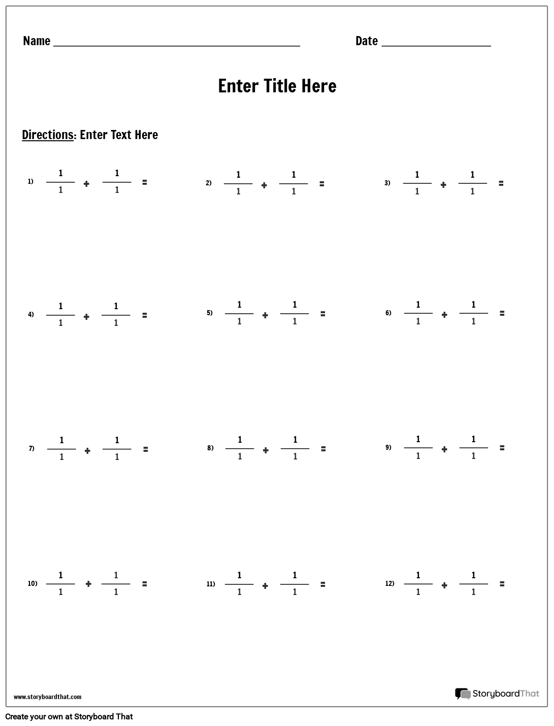 addition-fractions-storyboard-par-worksheet-templates