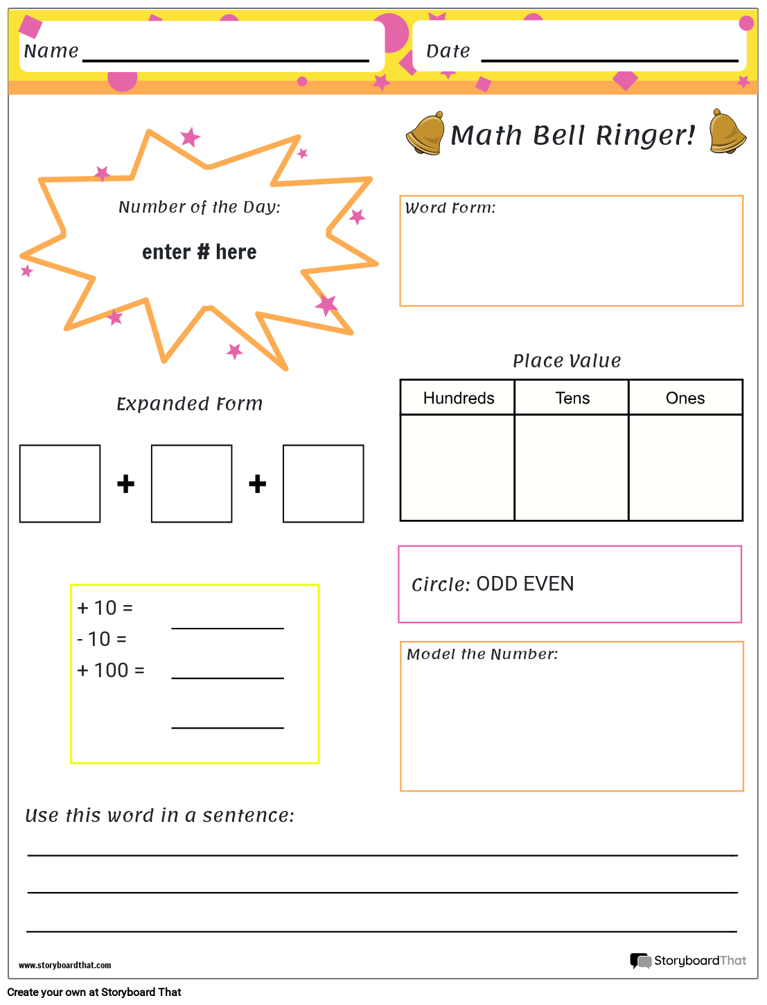 Bell ringers math worksheets