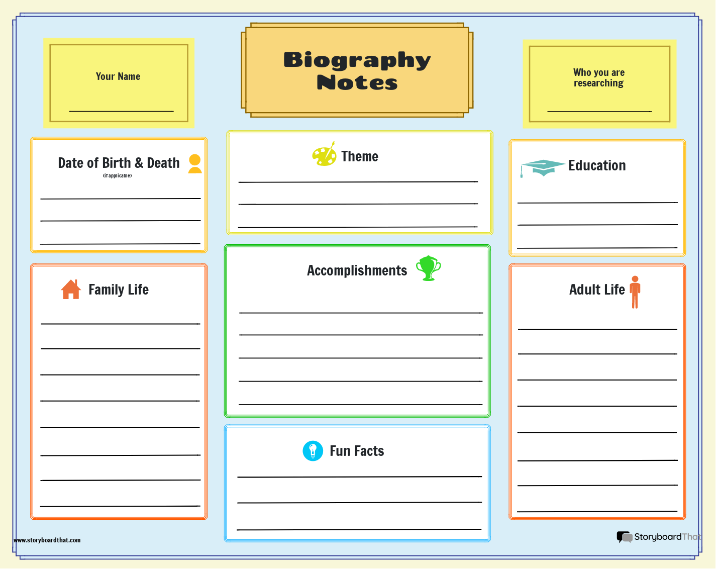 Colorful Biography Template In Landscape Storyboard