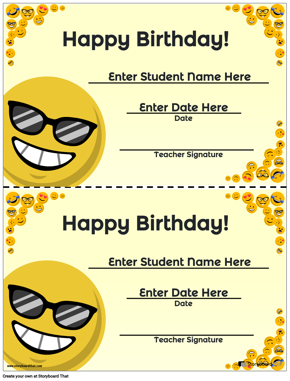 Emoji Themed Birthday Certificate Template Design