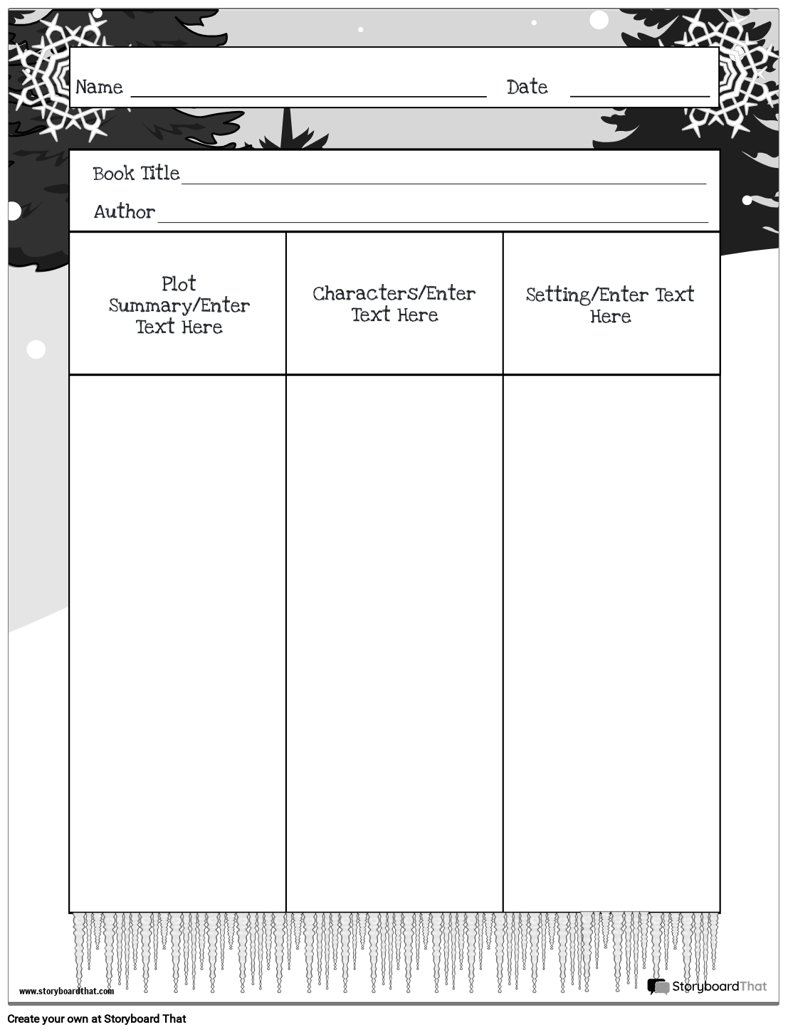 Snowflakes & Snow-Themed Book Report Planning Sheet