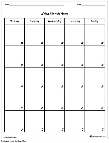 Printable Calendar Template Create A Calendar On Storyboard That