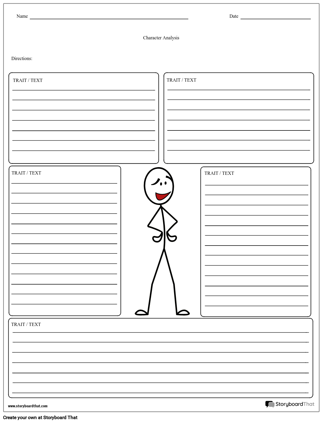 Character Analysis Boxes Lined Storyboard By Worksheet Templates