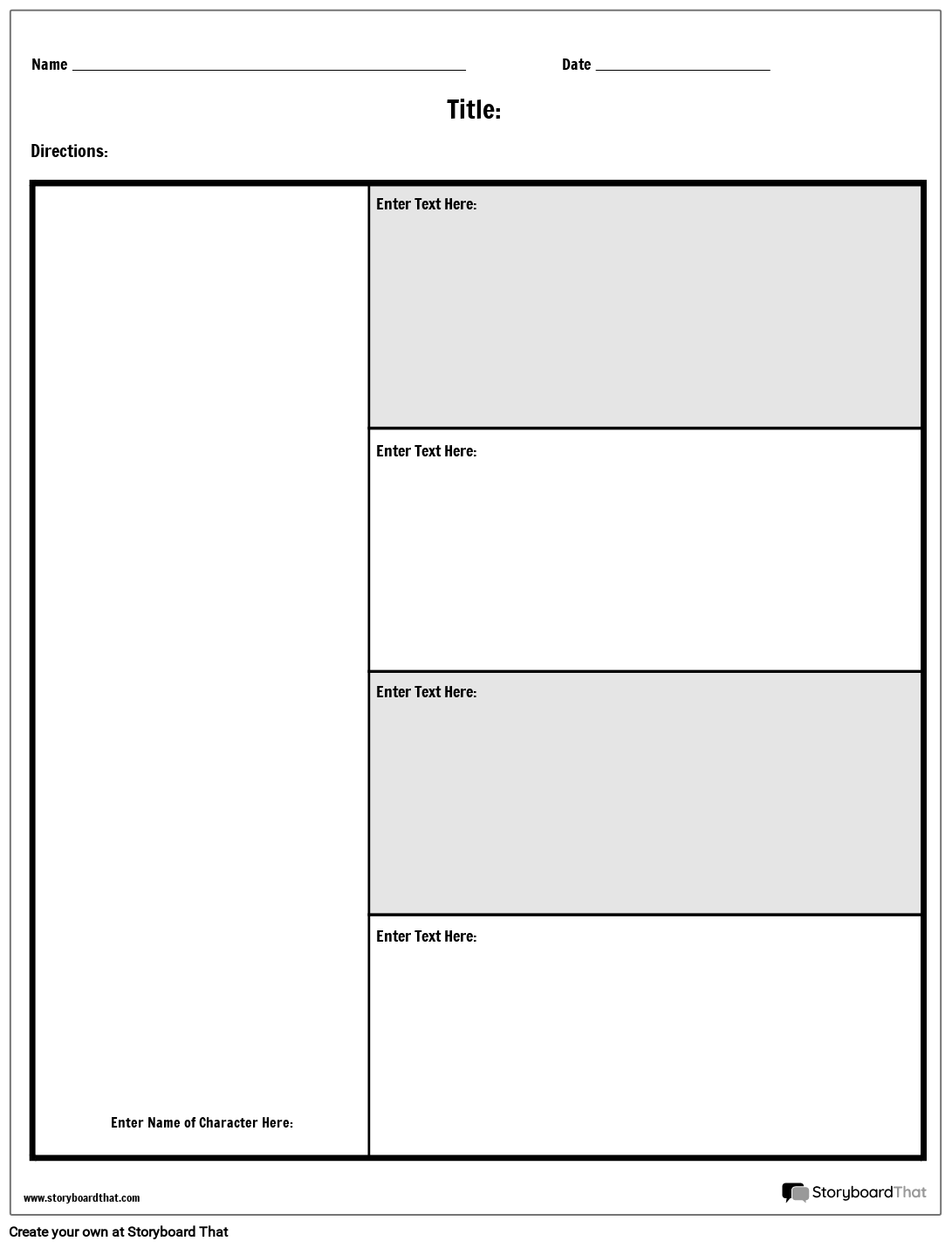 Character Chart 4 Questions Storyboard by worksheettemplates