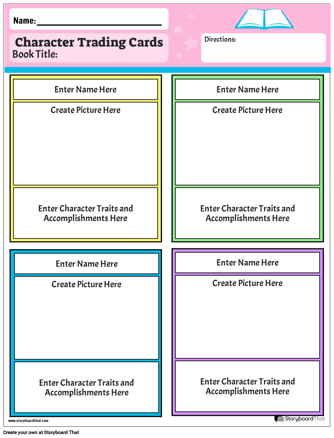 Trading Cards Color Storyboard by worksheettemplates
