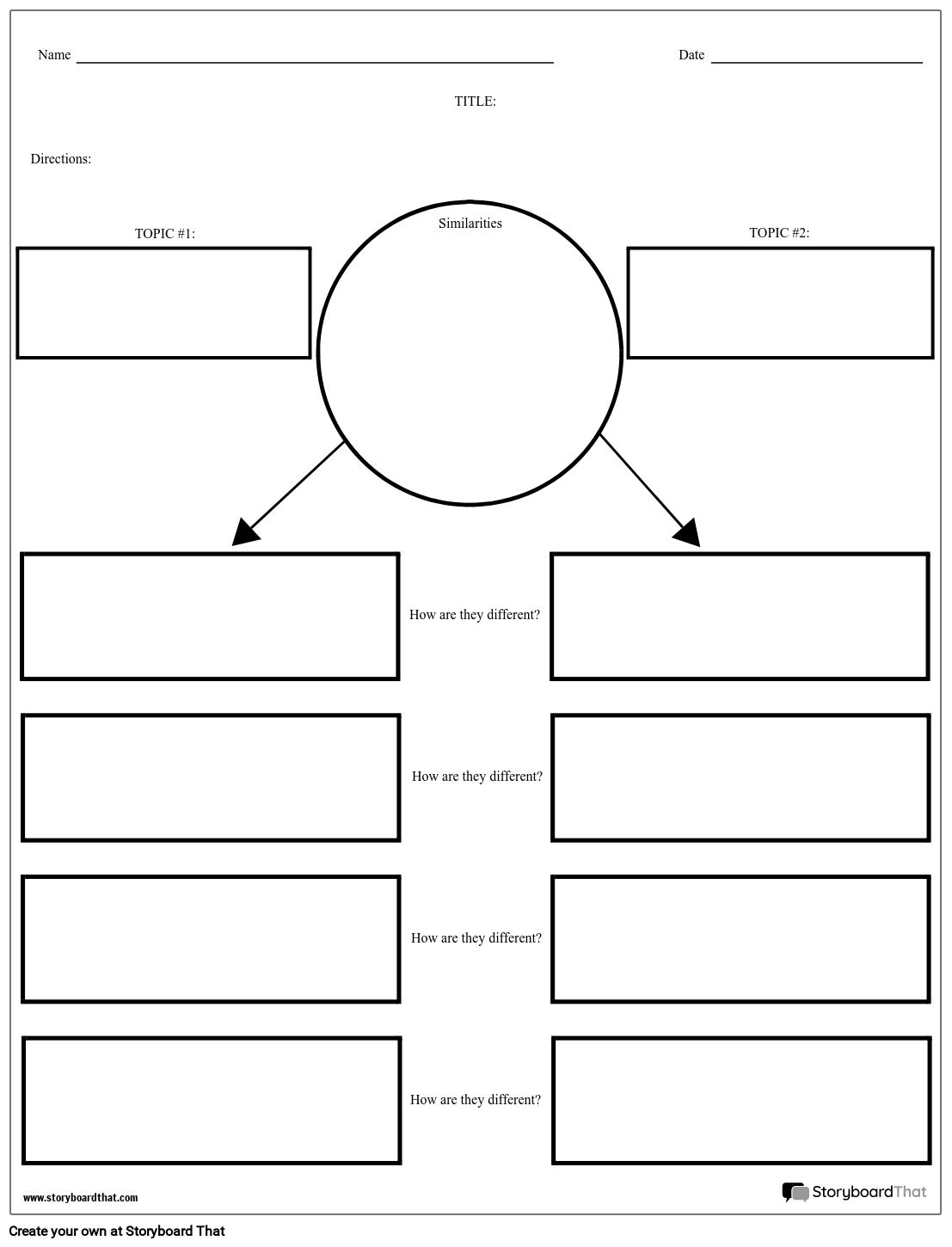 Compare Contrast Chart Storyboard by worksheet templates