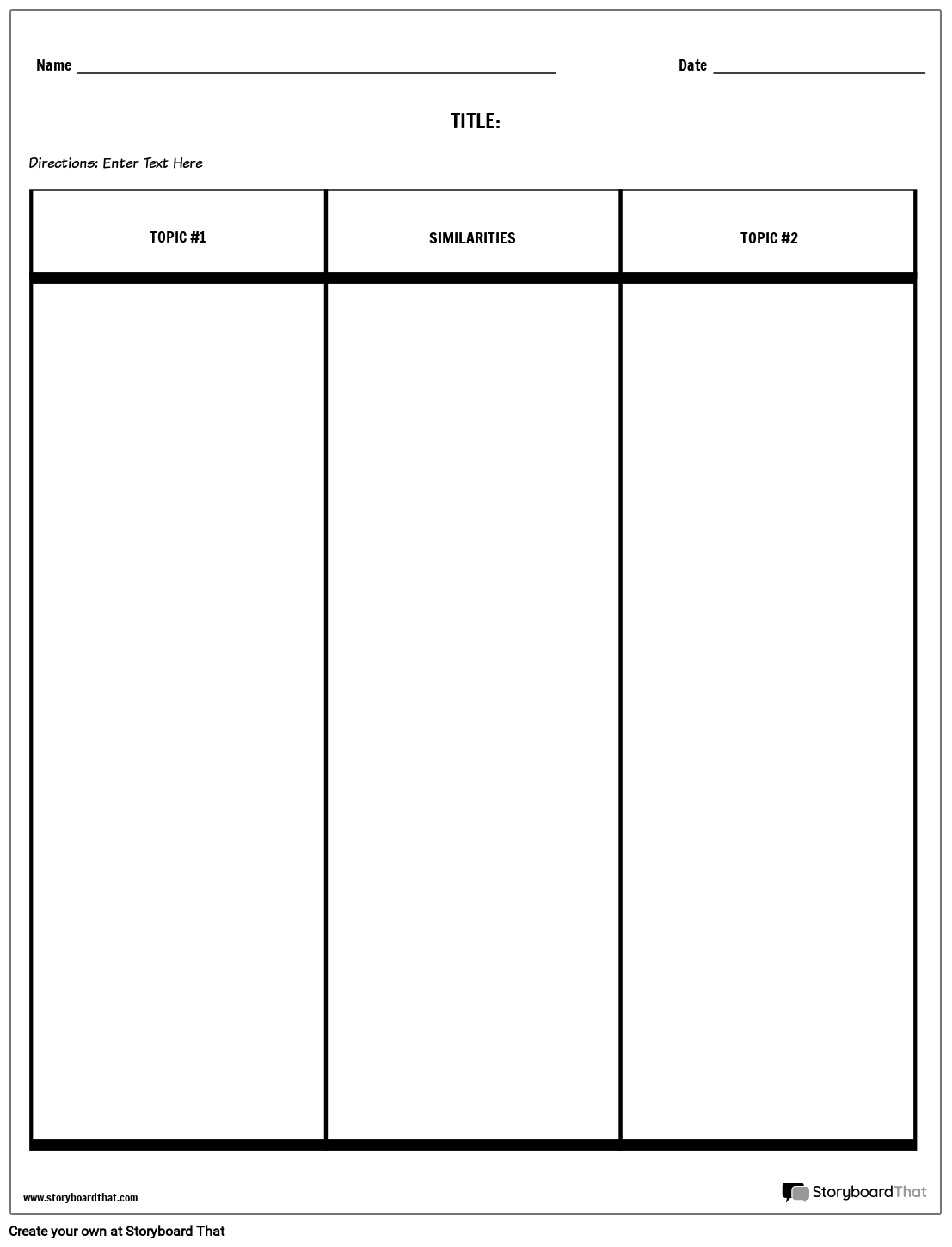 Compare Contrast Table Storyboard by worksheettemplates