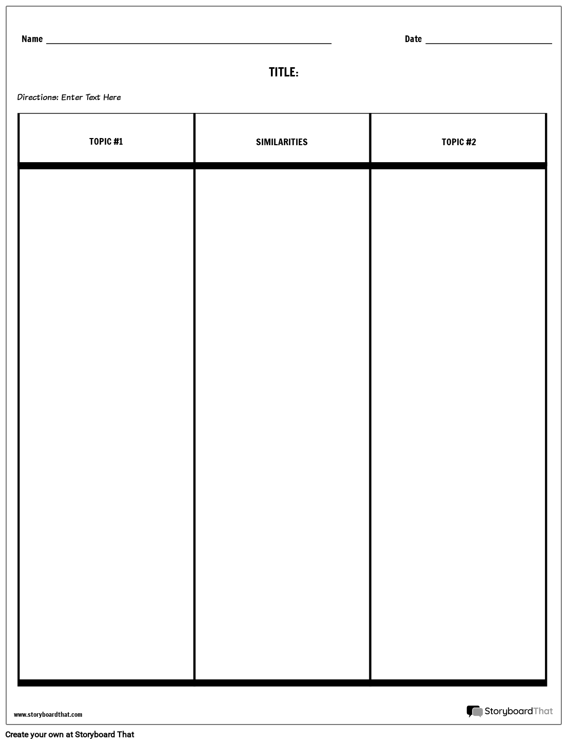 Compare And Contrast Template Printable