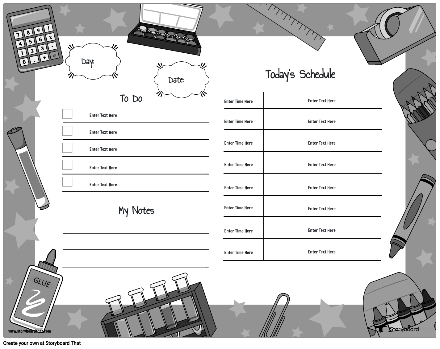 Daily Planner BW 4 Storyboard Von Worksheet templates