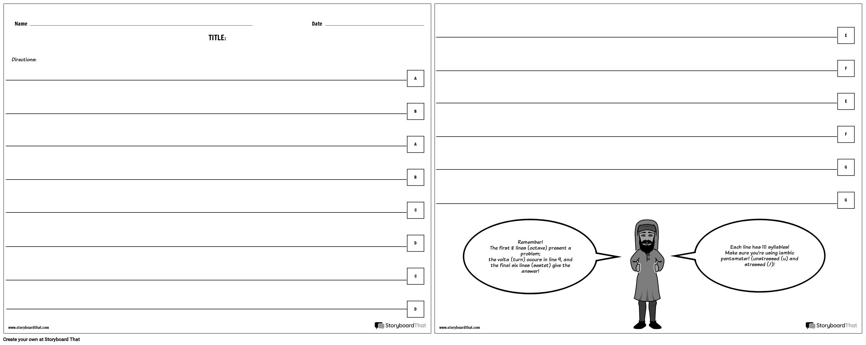 Italian Sonnet Storyboard By Worksheet templates