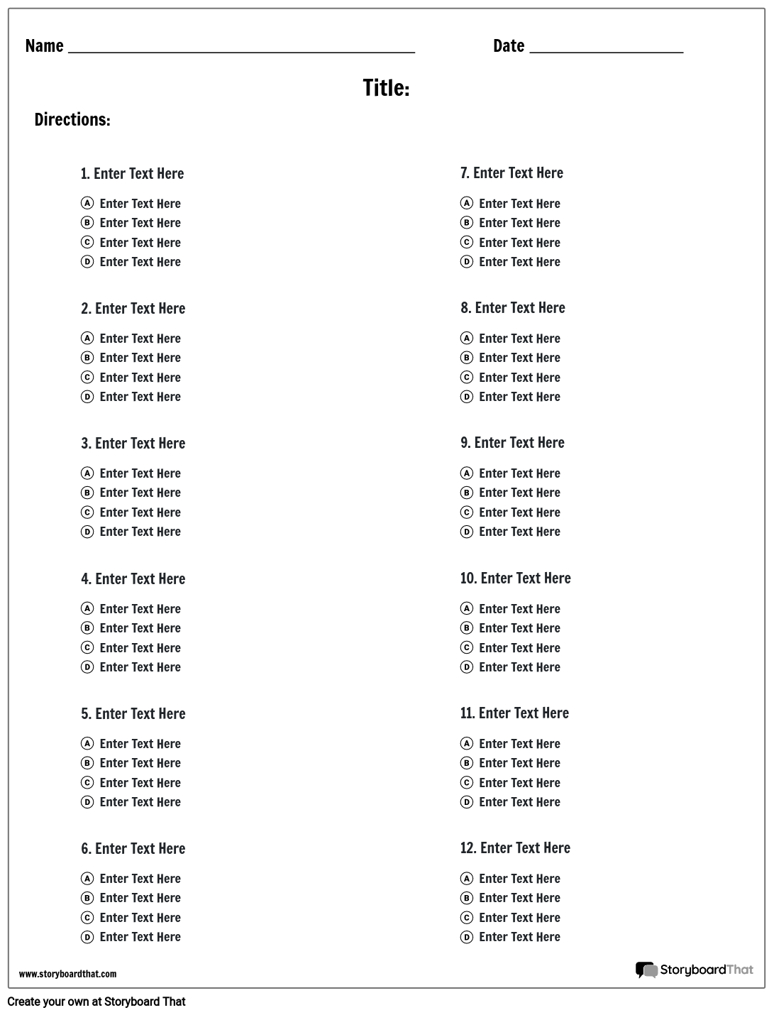  Multiple Choice Test Template Make Multiple Choice Worksheets