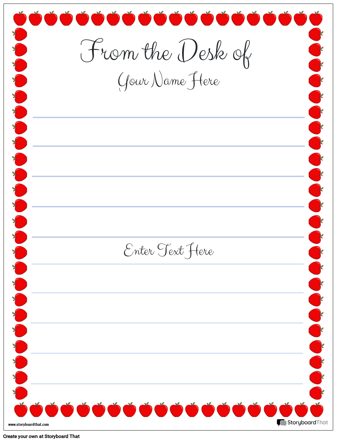 Parent / Teacher Notes Template with Red Apples