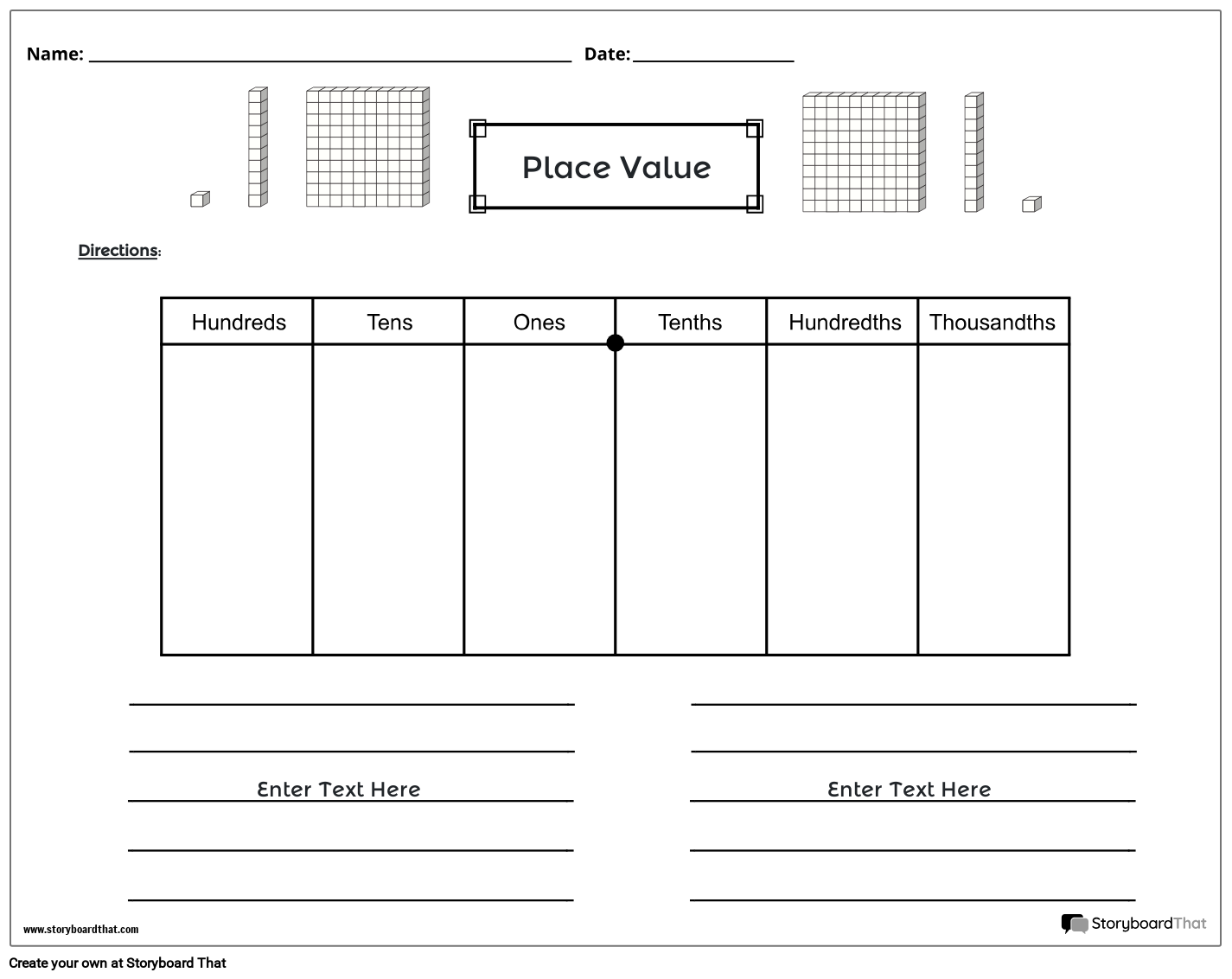 Printable Place Value Worksheet Template For Students