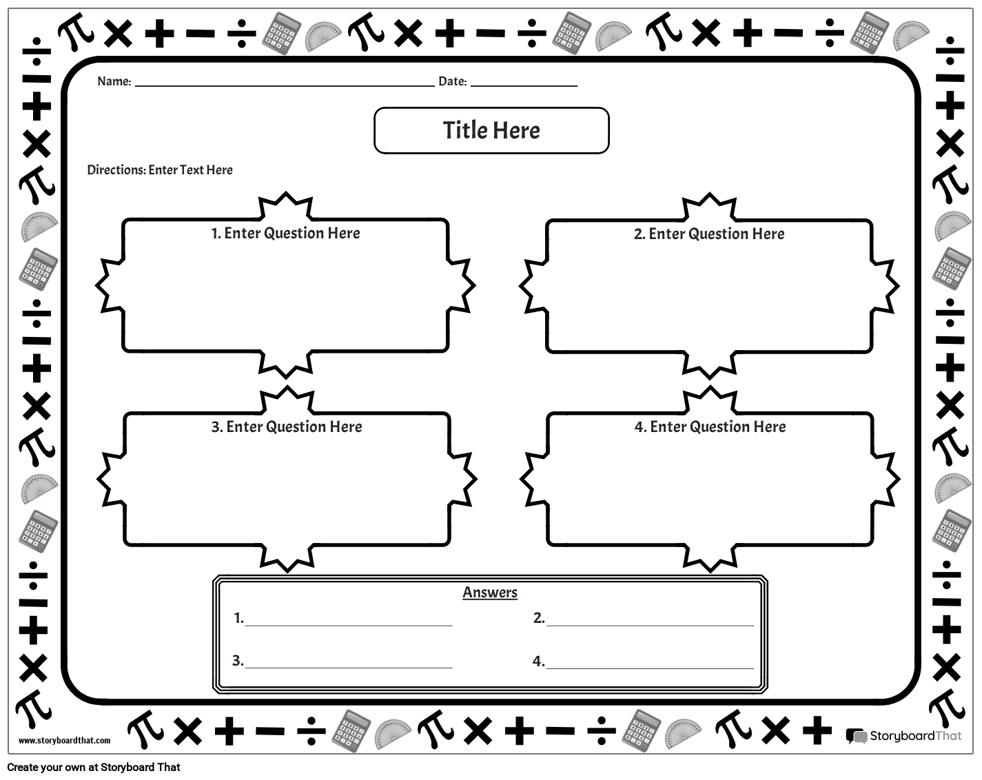 Problem Solving Worksheet Landscape BW 1 Storyboard