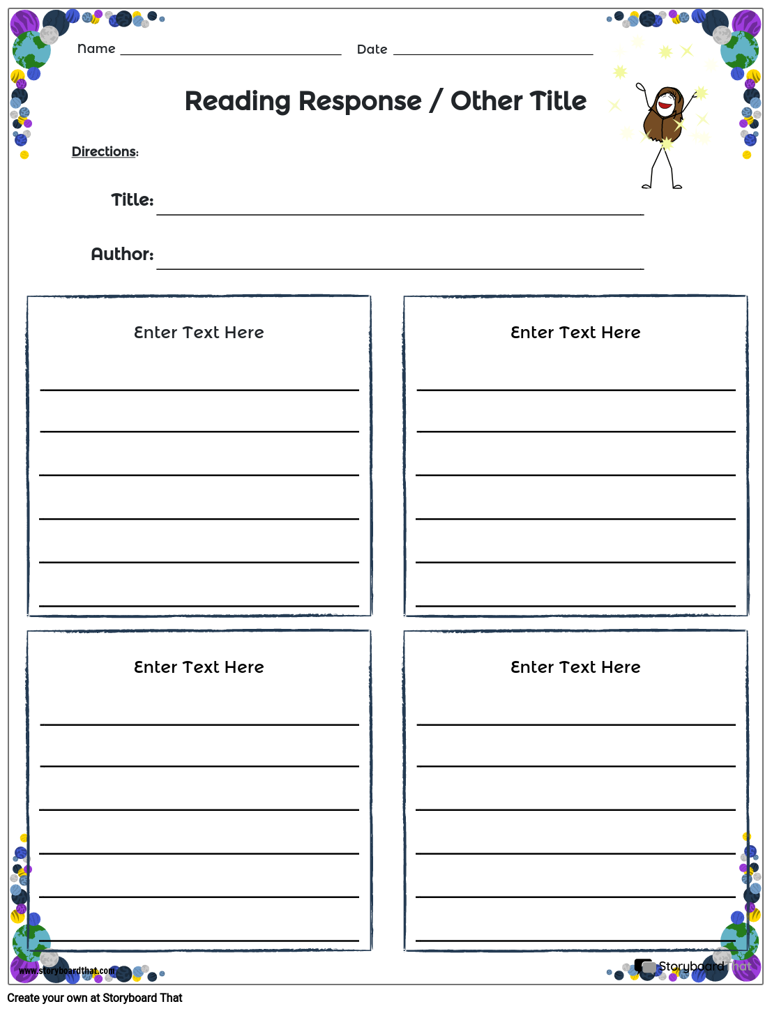 Reading Response Worksheet templates