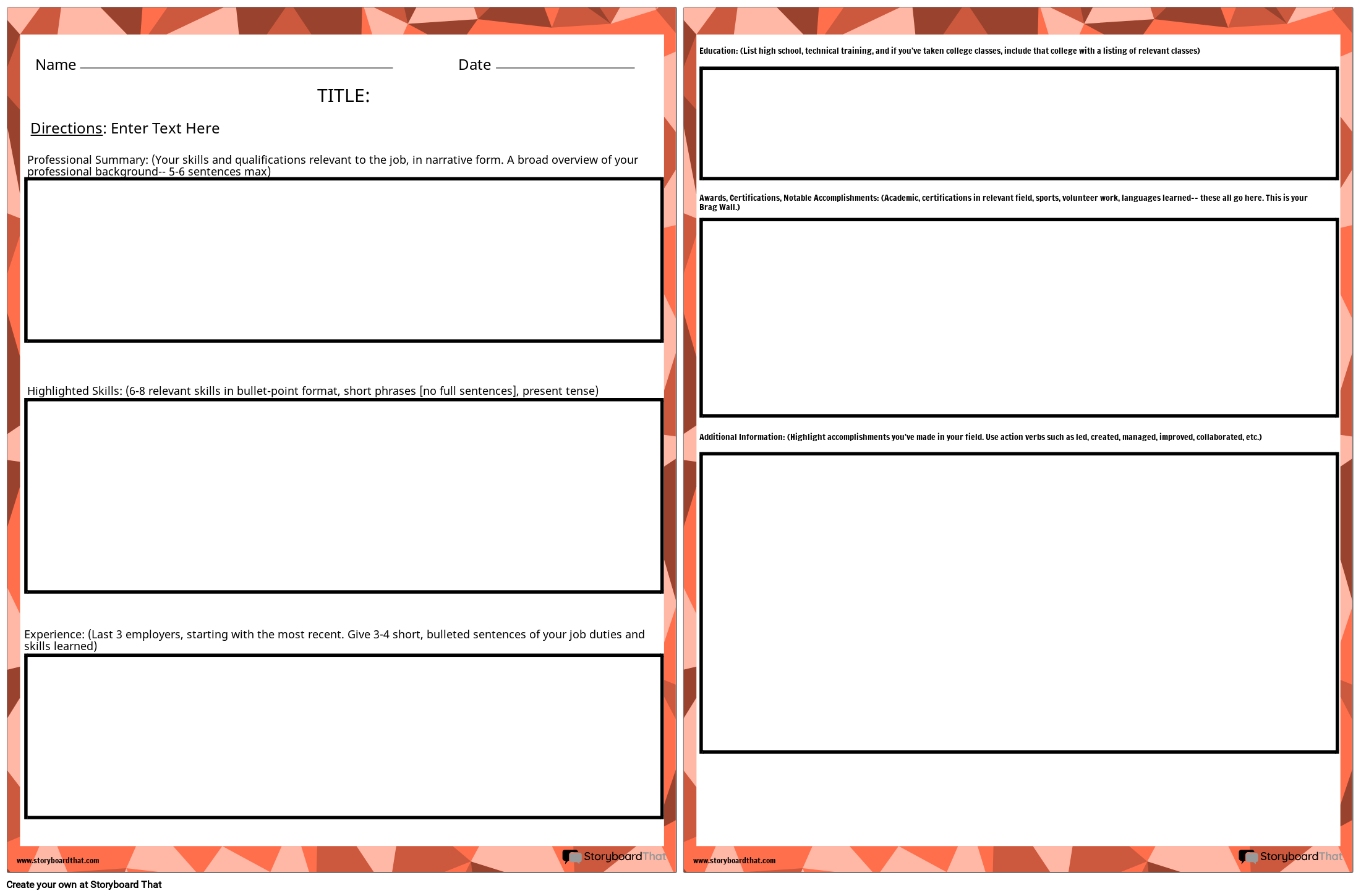 Fun Resume Worksheet Template Storyboard - Resume 3 